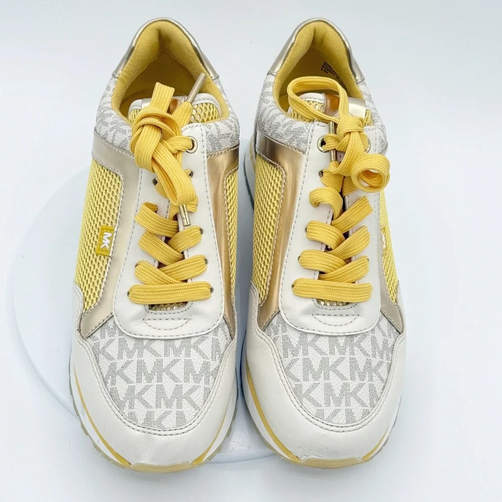Michael Kors Georgie Trainer Sneakers Size 6.5 Womens Yellow White Gold‎ SG19B